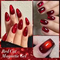 Vernis à Ongles Magnétique Œil de Chat Rubis Rouge, Gel Semi-Permanent Crystal Soak Off UV, Manucure Nail Art