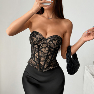 Femmes Sexy Dentelle Crop Top Été Slim Fit Bustier Irrégulier <span class=keywords><strong>Orton</strong></span> Manches Irrégulière Fibone Respirant Bustier En Dentelle pour - Product Image 3