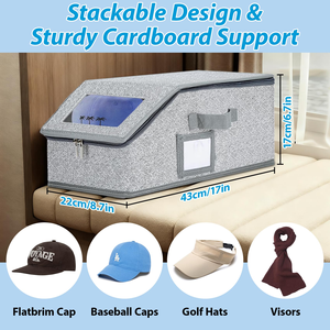 Foldable Rectangular Hat <b>Storage</b> <b>Box</b> with Clear Window for <b>Stackable</b> Baseball Caps for Closet - Product Image 4