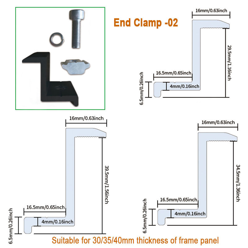 Anodized Aluminum 6005-T5 End Clamp Solar Panel Fixing Brackets for 35-50 mm Framed Solar Panel Installation · image 3