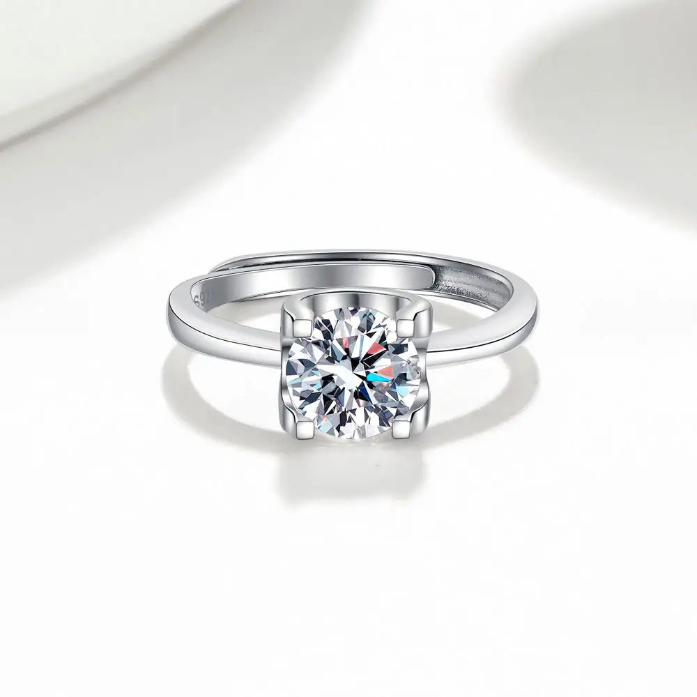 แหวนหมั้นเพชรโมอิสสำหรับผู้หญิงสำหรับงานแต่งงานเครื่องประดับเงินสเตอร์ลิง925ปรับได้ยอดนิยม2024