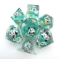 Ensembles de dés professionnels personnalisés en résine Donjons et Dragons D & D Forme polyédrique et polyèdre avec inclusions de panda à bords tranchants