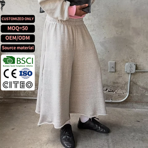 Custom Manufacturer Baggy Raw Cut Lounge Vintage Washed <b>3</b>/<b>4</b> Sweats Long Wide Leg Crop Jogger for Men - Product Image 1