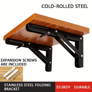 2 supports d'étagère pliables réglables en acier inoxydable chromé, robustes, à fixation murale, style contemporain, pour cuisine, camping-car, motorhome - Product Image 4