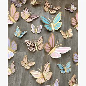 6 pièces or film double couche 3D papillon décoration murale autocollant mur autocollant mariage cérémonie toile de fond décoration fournisseurs - Product Image 4
