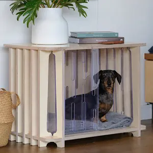 Wooden Dog Kennel End Table with Door Furniture Style Dog House Pet Crate Indoor for Small Medium Large Dog