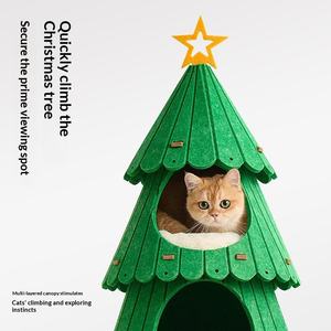 Pohon Natal, Pohon Kucing, Menara, Tempat Tidur Terintegrasi, Pola Kartun, Bahan Felt, Desain Multi-layer, Konstruksi Tahan Lama, Untuk Dalam Ruangan - Product Image 2