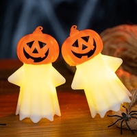 Lampe de nuit en plastique lumineuse en forme de tête de citrouille fantôme - Petite décoration de fête d'Halloween