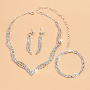 Ensemble de bijoux pour femmes JOMTY en cuivre, 4 pièces, plaqué argent, collier, boucles d'oreilles, bracelet tendance - Product Image 2