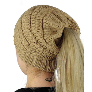 Gorro con cola de <span class=keywords><strong>caballo</strong></span> para mujer, gorro con cola de <span class=keywords><strong>caballo</strong></span>, tejido con Cable <span class=keywords><strong>el</strong></span>ástico suave, moño alto desordenado - Product Image 3