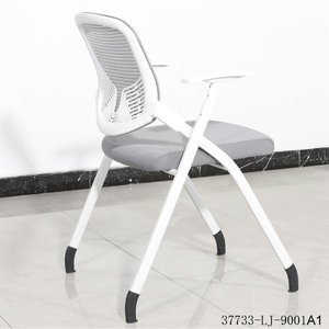 Chaise de bureau moderne noire à dossier en maille avec accoudoirs fixes, pieds en métal, empilable, chaise de conférence 37733-LJ-9001A - Product Image 4