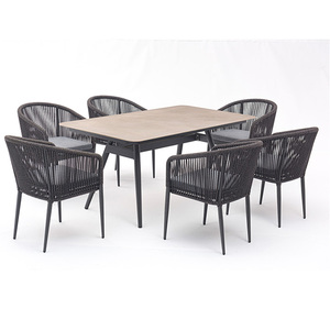 Set da Pranzo con <span class=keywords><strong>Sedie</strong></span> e Tavolo da Esterno <span class=keywords><strong>per</strong></span> Ristorante Bistrot e <span class=keywords><strong>Giardino</strong></span> <span class=keywords><strong>in</strong></span> <span class=keywords><strong>Alluminio</strong></span> e Intreccio di Corda Impermeabile - Product Image 3