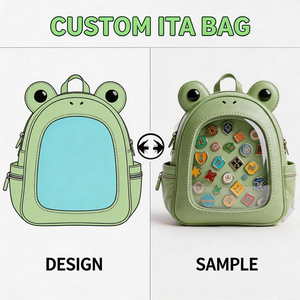 Sac à dos Ita personnalisé en PU en forme de grenouille avec fenêtre transparente pour affichage de badges, design mignon de dessin animé, unisexe, pour usage quotidien et Comic Con - Product Image 1