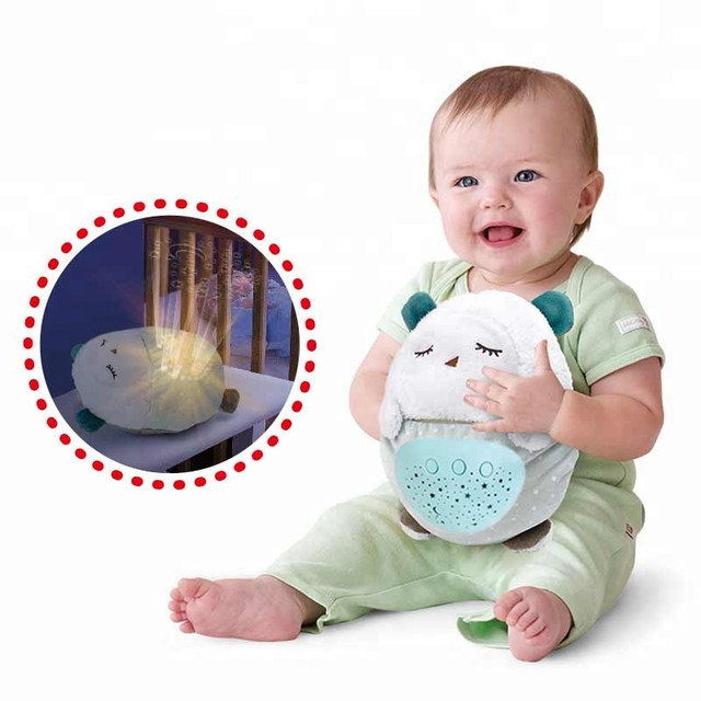 Small Cute Plush Sheep Baby Sleep Placate Star Moon Projector Led Lamp 3D Kids Night Light Toy With Music for Kids Room