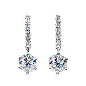 Orecchini Pendenti in Oro Bianco con Diamanti, Argento 925, Taglio Brillante Rotondo, Montatura a Griffe, Gioielli Classici da Sposa per Donna - Product Image 4