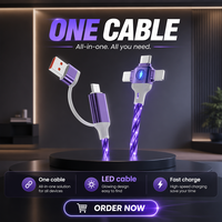 Kabel Data 3 in 1 Bersinar USB A Tipe C Pengisian Cepat Bahan PVC Kabel Multi Charger untuk Ponsel Grosir