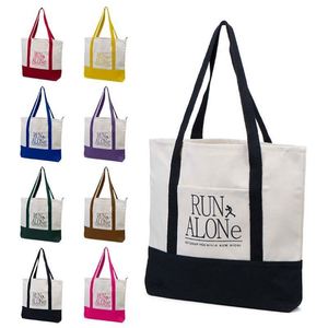 Bottom MOQ Custom logo Printed Blank <b>Plain</b> Pocket Zipper Shoulder Handle Rope <b>Large</b> Capacity Shopping <b>Canvas</b> Tote Bag - Product Image 1