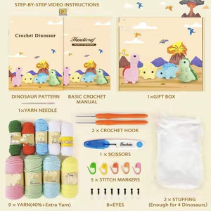 Kit di Uncinetto Fai-da-Te con 4 Dinosauri, Set Completo di Filati per Principianti, Istruzioni Facili da Seguire, Kit di Lavoro a Maglia Fai-da-Te - Product Image 3