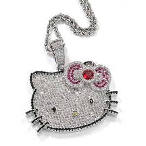 <span class=keywords><strong>KT</strong></span> Hello Shiny Metal Charm Cute Kitty Bling Rhinestone Custom Cartoon Logo Etiquetas colgantes para aleación chapada en oro Nombre Zircon - Product Image 5