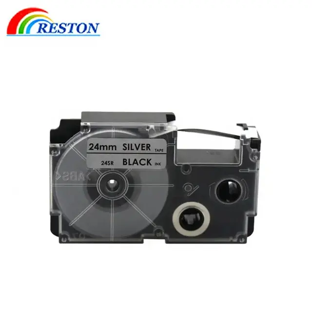 Reston kompatibel untuk Casio KL820 Label Printer XR-24SR 24mm pita Label hitam di Perak