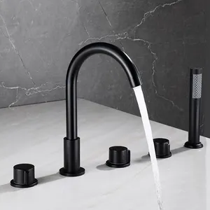 Robinet de bain de douche d'évier noir mat moderne 5 pièces, robinets de mélangeur de baignoire de montage de pont pour salle de bains