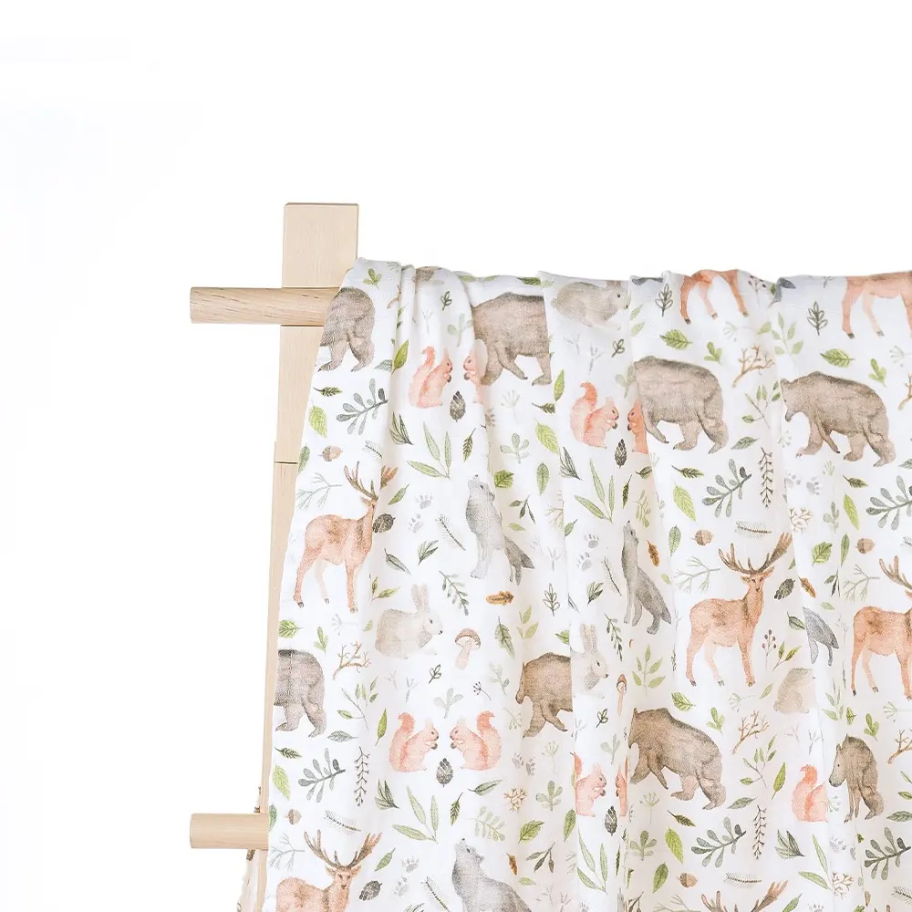 Happyflute impresión digital de 2 capas de muselina de swaddle manta cómodo 100% de algodón bebé swaddle Manta