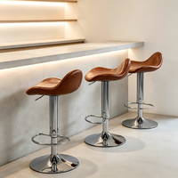 Tabourets de bar contemporains en cuir PU marron robuste, pivotants, réglables avec vérin à gaz, chaises de comptoir, chaises de barbier commerciales