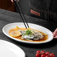 Plat à poisson ovale en porcelaine blanche à bord épais, grand plat, passe au micro-ondes, passe au lave-vaisselle, plat à poisson pour la maison, le restaurant, l'hôtel