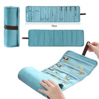Sac à bijoux portable, étui de rangement pliable pour bijoux de voyage avec poches zippées, pochette de rangement en velours pour bagues