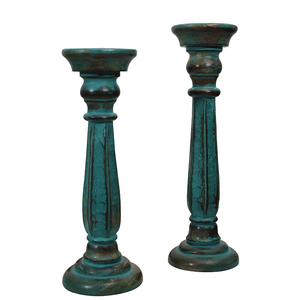 Distressed Wooden Candle Holder Set Decorative <b>Tall</b> Candlestick Stand for Home Living Room Wedding Dining <b>Table</b> - Product Image 1