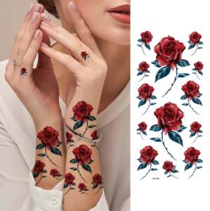 Tatouages temporaires colorés pour femmes, petits tatouages de fleurs pour jambes, bras, épaules, roses, durent 3 à 5 jours, tatouages pour doigts - Product Image 1