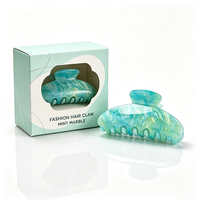 Pince à cheveux en acrylique vert émeraude, grande taille, maintien solide pour cheveux bouclés et ondulés, avec boîte cadeau en papier