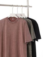 Kaos Pria Sebanda Vintage 230g Katun Combed Tebal Batik Washed Kerah Pendek Lengan Pendek Longgar Bernapas Model Cross-border