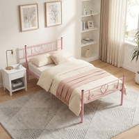 Cadre de lit en métal rose romantique, taille double, plateforme en acier, lit en fer robuste avec forme de cœur pour chambre d'enfants ou de filles