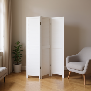 Separador de Ambientes de Madera Maciza Blanca de 3 Paneles, Biombo Elegante Plegable de Diseño Minimalista - Product Image 2
