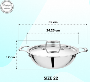 Olla Triply Kadhai de Acero Inoxidable 304 de Grado 22 cm, Utensilio de Cocina Multicapa de Primera Calidad que Ofrece una Distribución Superior del Calor y una Gran Durabilidad - Product Image 6