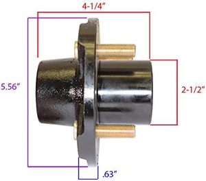 Nouvel ensemble de moyeu de remorque à 4 boulons sur 4 pouces pour essieu de remorque de 2200 lb, à utiliser avec des arbres carrés de 1 pouce et des broches droites - Product Image 2
