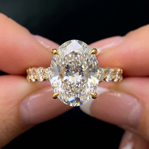 Bague de fiançailles en diamant taille ovale, or massif 18 carats, diamant de laboratoire certifié IGI, bijoux vintage pour femme, couleur blanc E - Product Image 1