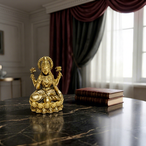 Idole de la déesse Lakshmi en laiton faite à la main, Murti Puja Mandir moderne 6,5x5,5x10cm 196g pour la maison, le bureau, la table, ou comme cadeau de pendaison de crémaillère - Product Image 1