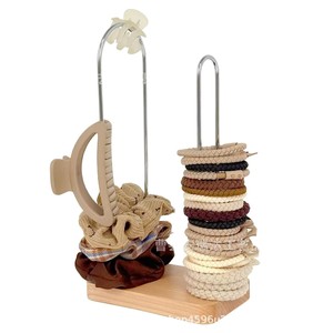 Wooden Double Layer Hair Tie And Jewelry Organizer For Desktop <b>Dressing</b> <b>Table</b> Bracelet Necklace <b>Storage</b> Shelf Solid Wood - Product Image 1