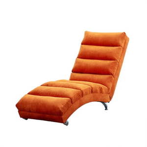 Chaise longue ergonomica in lino arancione con gambe affusolate in acciaio, design moderno per arredamento ufficio e soggiorno - Product Image 1
