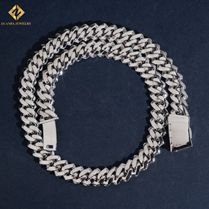 ZUANFA JEWELRY Moissanite <b>Statement</b> <b>Necklace</b> 925 Silver Rhodium Plated Cuban Link Chain Geometric Design Men's Hiphop Jewelry - Product Image 3