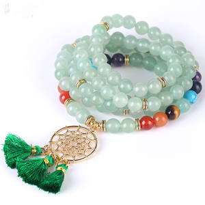 Collier de prière Japamala en pierre d'amazonite de 8 mm avec pendentif en forme de pendentif bohème <span class=keywords><strong>attrape</strong></span>-rêves pour femmes, collier de 108 perles - Product Image 2