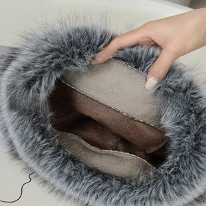 Automne et hiver femmes chapeau de bassin en peluche épais et chaud chapeau mongol polyvalent chapeau de pêcheur d'hiver - Product Image 6