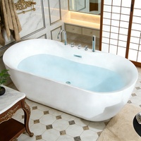 Baignoire autoportante ovale moderne en acrylique, baignoire de trempage en surface solide, baignoire autoportante pour hôtel, villa, salle de bain à domicile