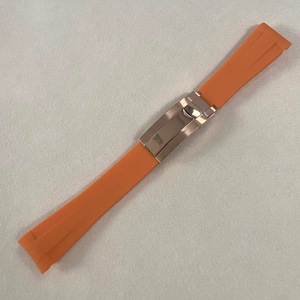 <b>Watch</b> Accessories Stainless Steel Folding Clasp 20MM*180MM Curved End Orange <b>Rubber</b> Silicone Strap - Product Image 5