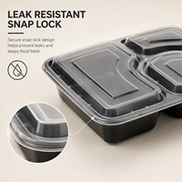 Conteneur alimentaire jetable en PP à 3 compartiments avec couvercle transparent, emballage pour la préparation des repas en plastique pour supermarchés et restaurants