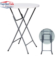 Tables pliables modernes de 80cm, Bar rond portable en métal blanc, Table de fête haute pour événements publics