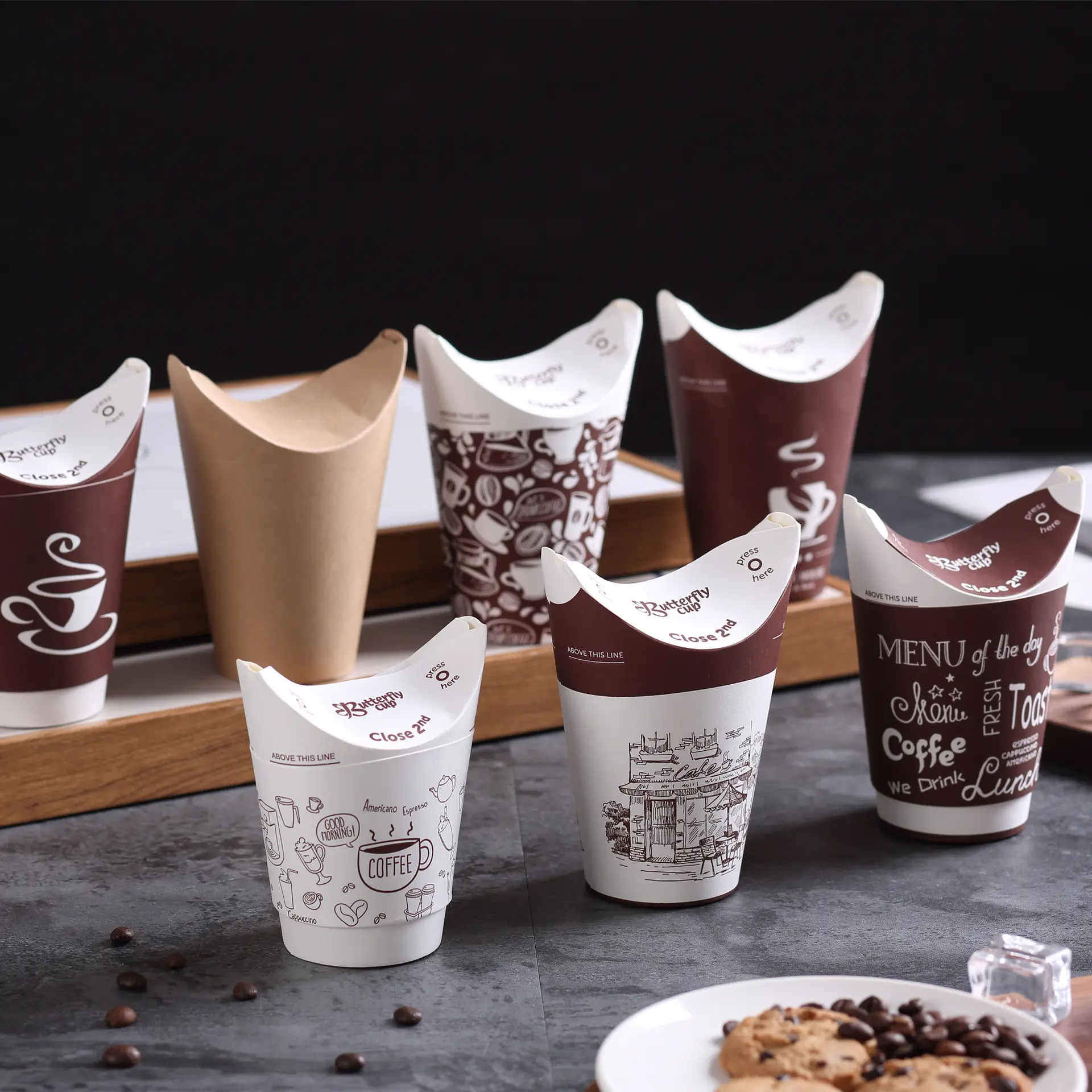 Disposable double wall paper cup manufacturer coffee milk tea hollow cup butterfly cup hot drink thickened heat with lids