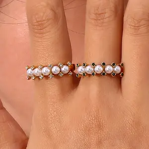 Fashion hypoallergenic non tarnish waterproof rings 14k gold plated extremely fine stainless steel pearl ring